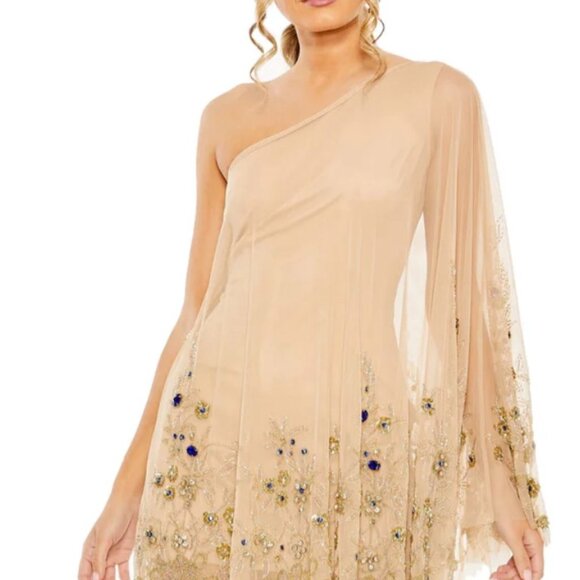 Mac Duggal Rare Charcoal ONE SHOULDER BEADED EMBELLISHED TRAPEZE MINI DRESS Sz 2 - Picture 6 of 10